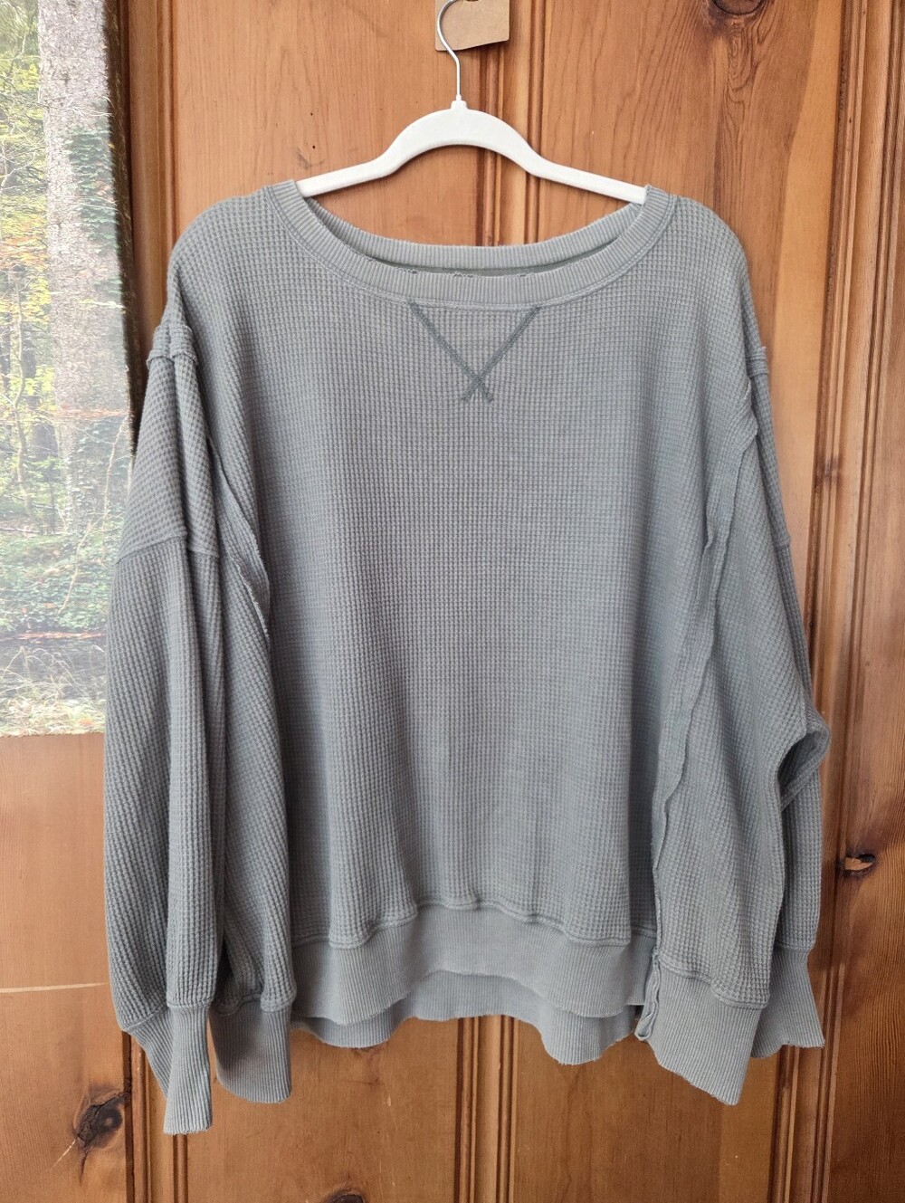 American Eagle Womens Oversized Waffle Knit Casual Loungewear Lived In Top
